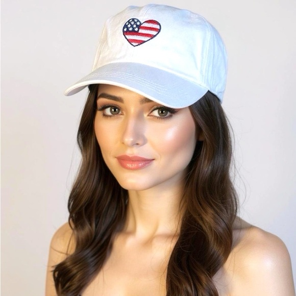 New American Flag Heart Embroidered Baseball Cap Patriotic Cute 4th of July - Picture 2 of 10